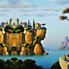 Majestic castle in fantastical landscape with mystical elements