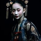 Young Woman in Traditional Kimono with Floral Accents