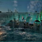 Maritime scene with sailing ships and vibrant underwater life