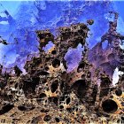 Gnarled Trees and Rugged Rocks Under Blue Sky