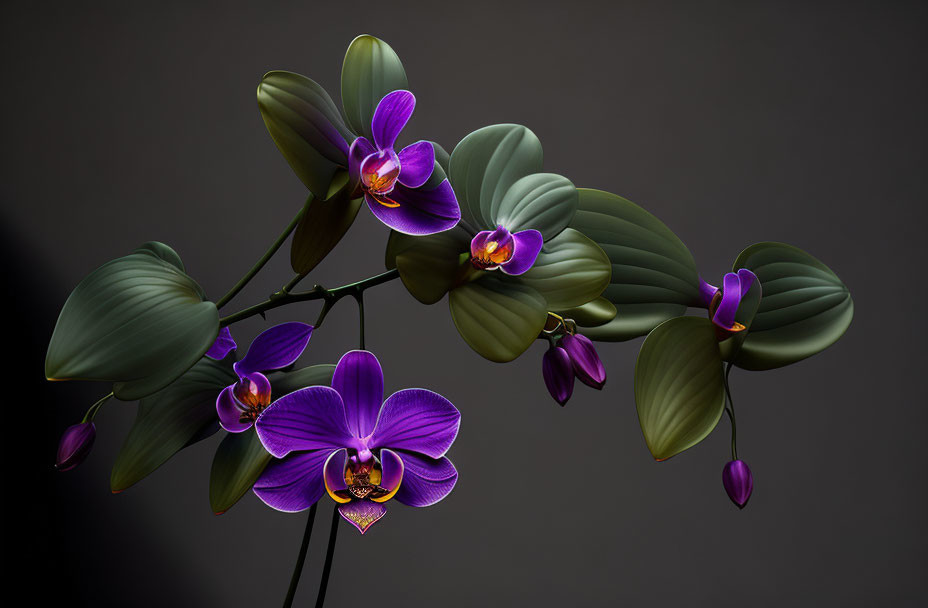 Close-Up Purple Orchid Flowers on Dark Background