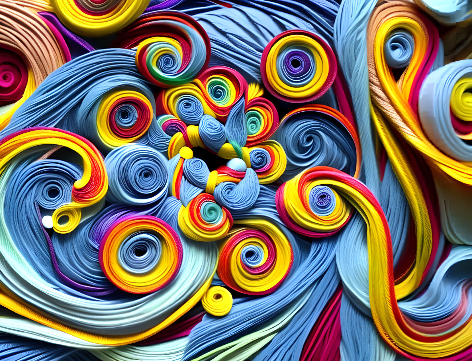 Vibrant Quilled Paper Art with Swirls and Patterns