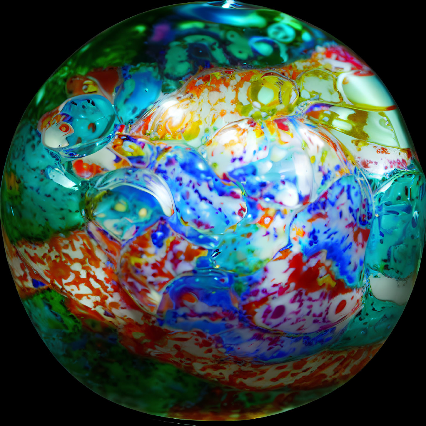 Multicolored Swirling Glass Paperweight with Smooth Dome