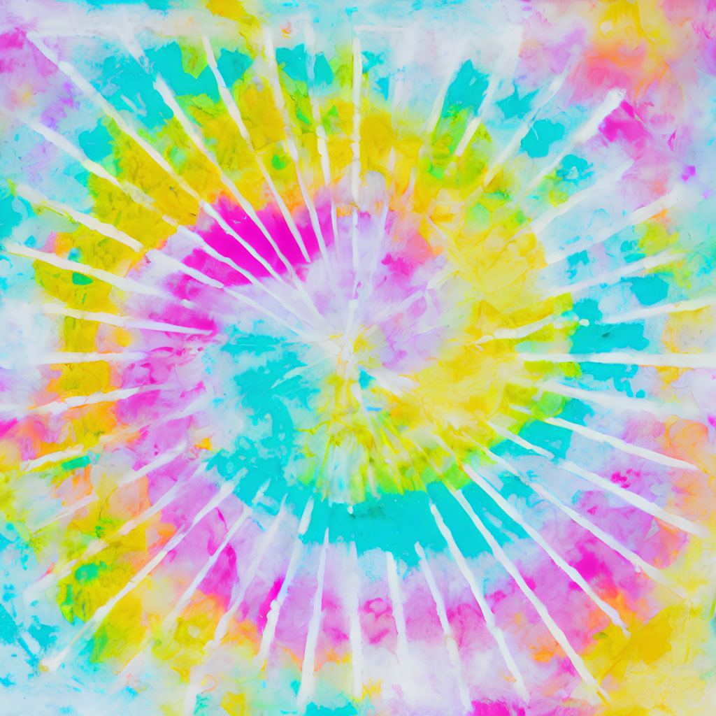 Colorful Spiral Tie-Dye Pattern in Yellow, Blue, Pink, and Green