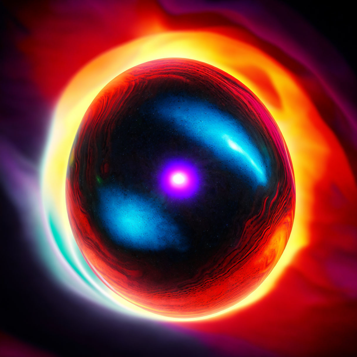 Fiery orb with glowing core and swirling red and orange hues