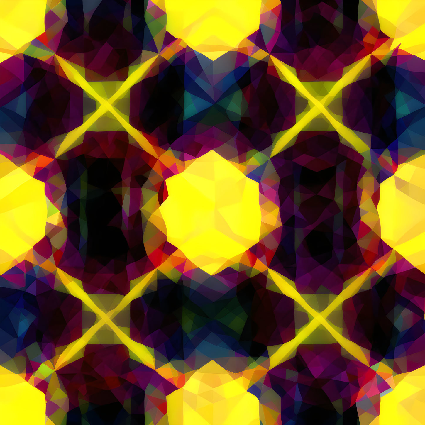 Symmetrical Yellow, Purple, and Black Geometric Pattern