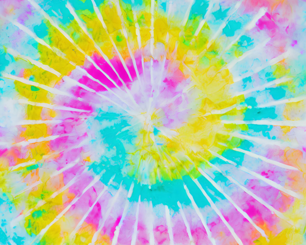 Colorful Spiral Tie-Dye Pattern in Yellow, Blue, Pink, and Green