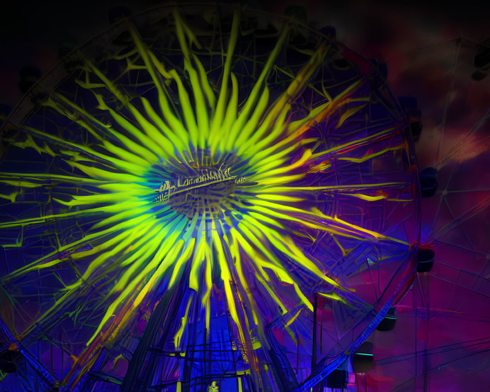 Vibrant Ferris Wheel with Dynamic Light Display at Night