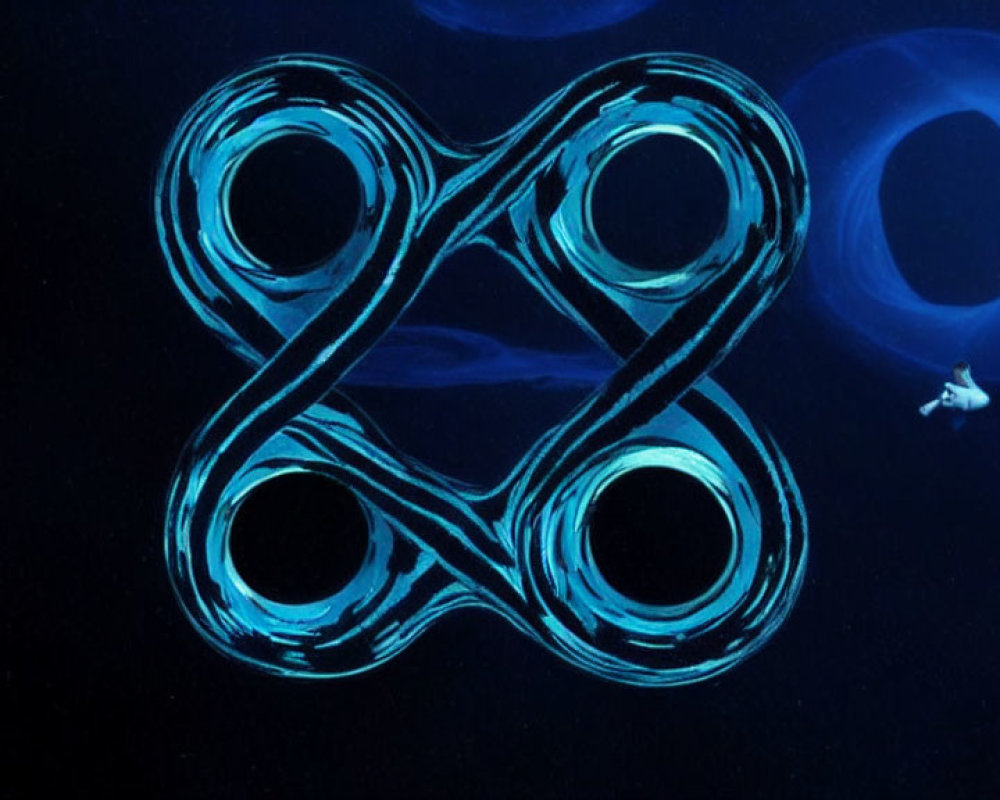 Blue bioluminescent rings form infinity symbol with diver in background