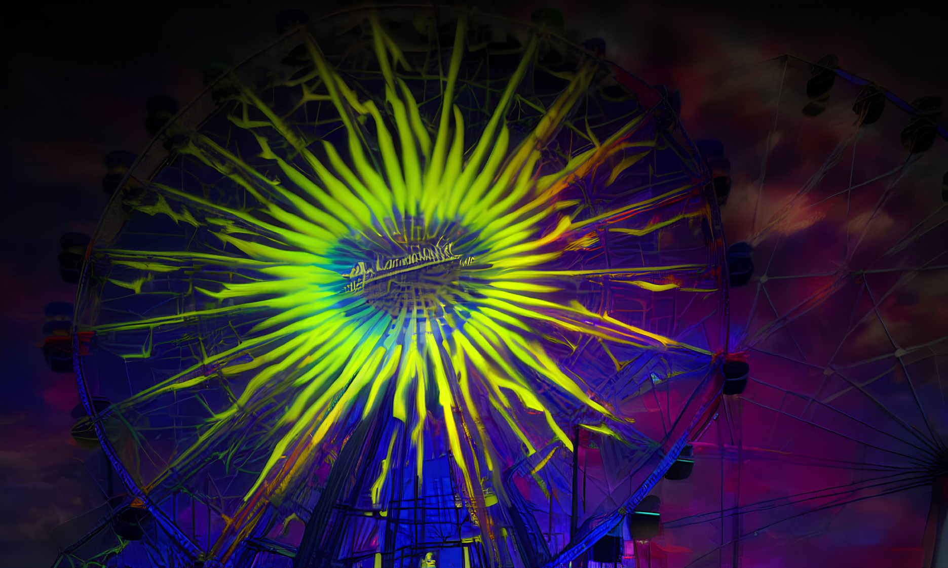 Vibrant Ferris Wheel with Dynamic Light Display at Night