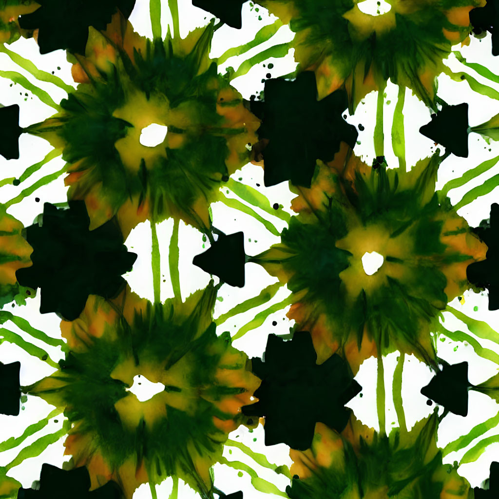 Abstract Green and Black Tie-Dye Pattern on White Background