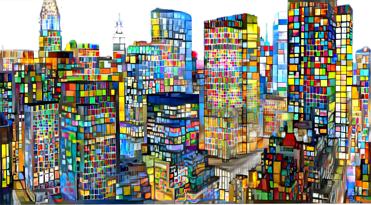 New York city at night, stained glass mosaic