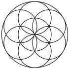 Monochrome Seed of Life pattern in large circle with smaller design adjacent