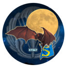 Stylized bats and superhero emblem under full moon