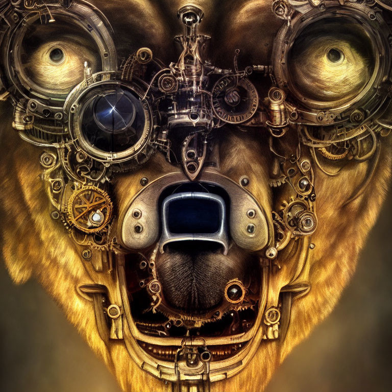 Steampunk Lion Artwork with Mechanical Elements