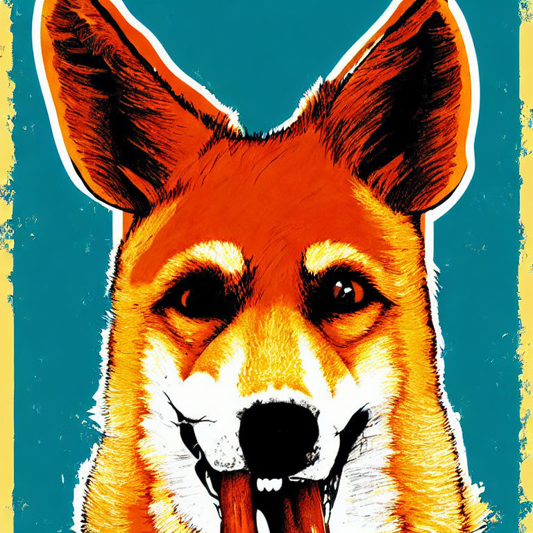 Detailed Corgi Head Illustration on Teal Background