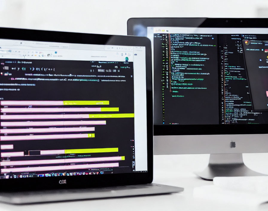 Dual Computer Monitors Displaying Code in IDE