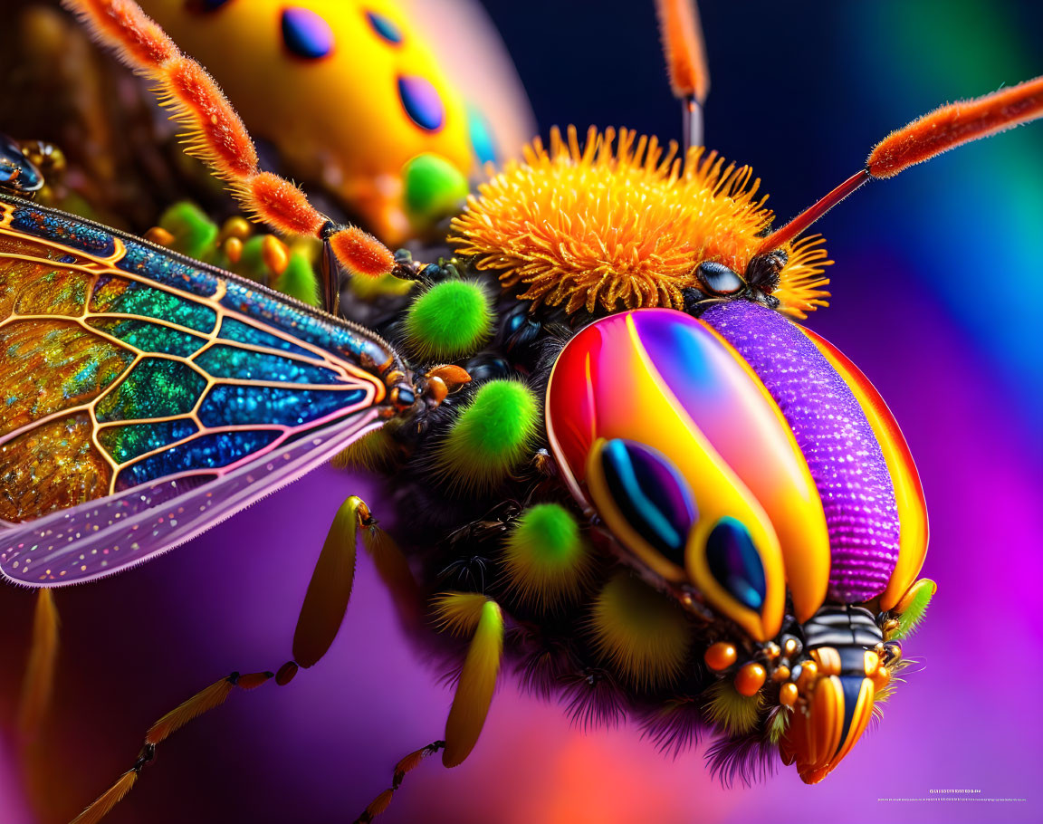 Colorful Close-Up Digital Artwork of Stylized Insect with Iridescent Colors