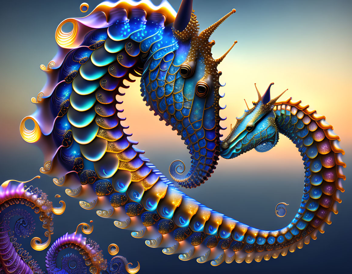 Colorful Fantastical Seahorse Digital Art on Gradient Background