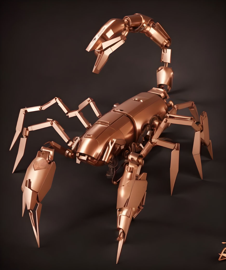 Metallic Robotic Scorpion in Striking Pose on Dark Background