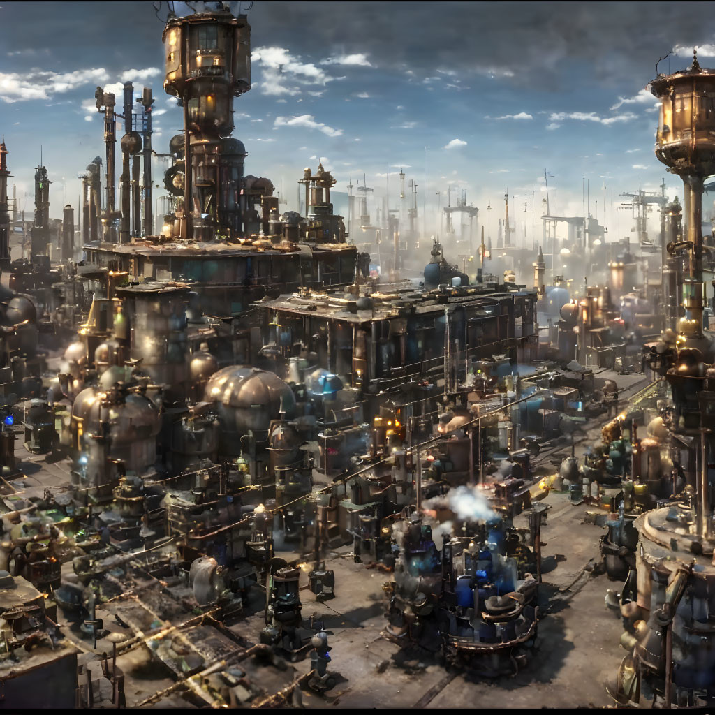 Detailed Industrial Cityscape with Smokestacks and Machinery