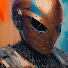 Detailed Metallic Robot Head Illustration on Vibrant Abstract Background