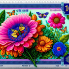 Colorful Flower and Butterfly Postage Stamp Design with Numerical Value 10