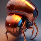 Steampunk-style robotic insect with shiny copper body and glowing internal parts.