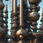 Detailed Steampunk-Style Machinery Render in Metallic Tones