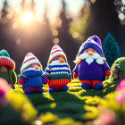 Vibrant gnome figurines in sunlit garden with flowers