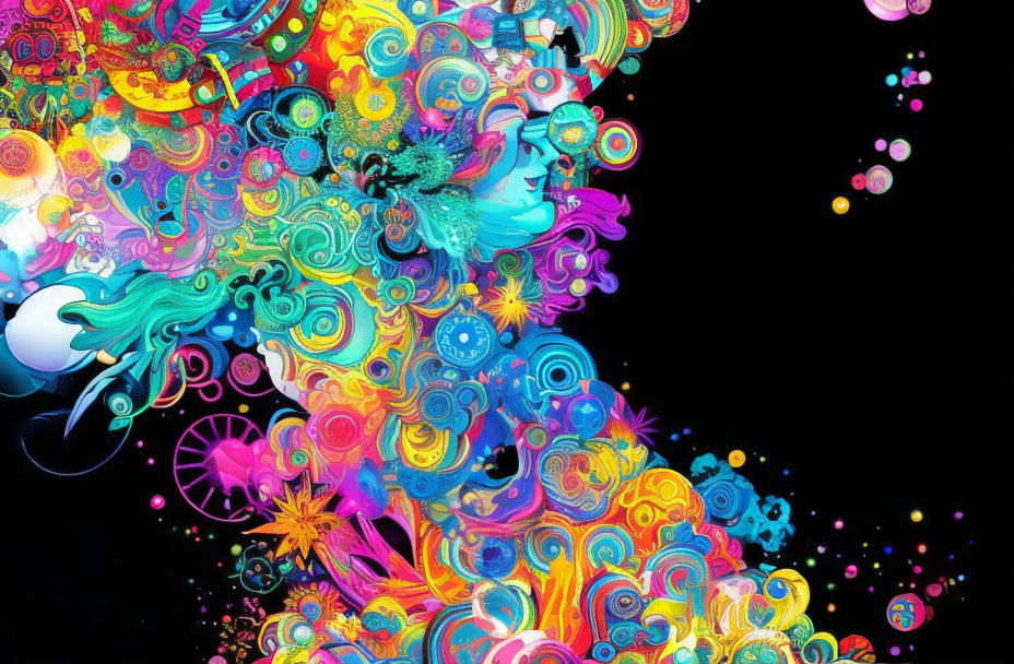 Colorful Abstract Floral Patterns on Black Background