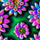 Multicolored Crystal Flowers on Swirling Green Background