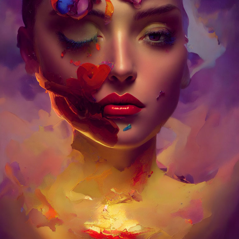 Colorful Abstract Portrait of Woman with Kiss Mark