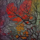 Interwoven Tree Branches in Stained Glass Style with Dark to Fiery Gradient