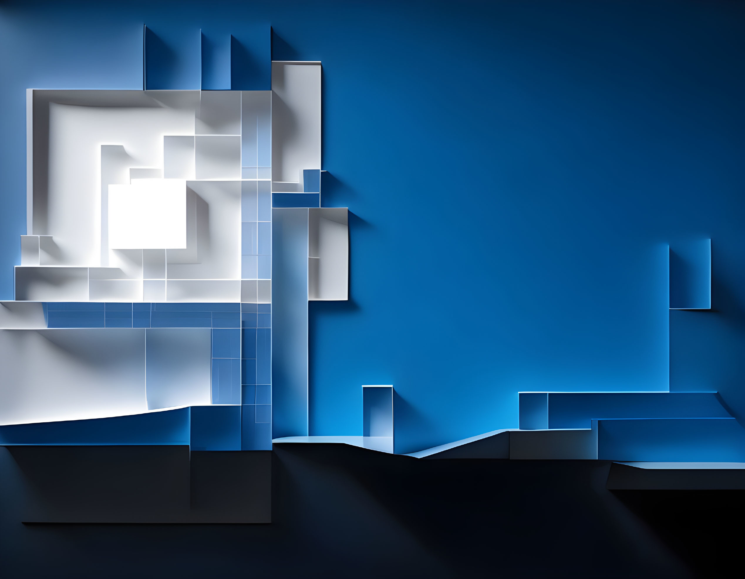 Geometric Blue Background with Overlapping Shapes and 3D Illusion