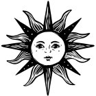 Monochrome female face illustration with celestial motifs