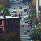 Vibrant Street Scene with Blue and White Buildings