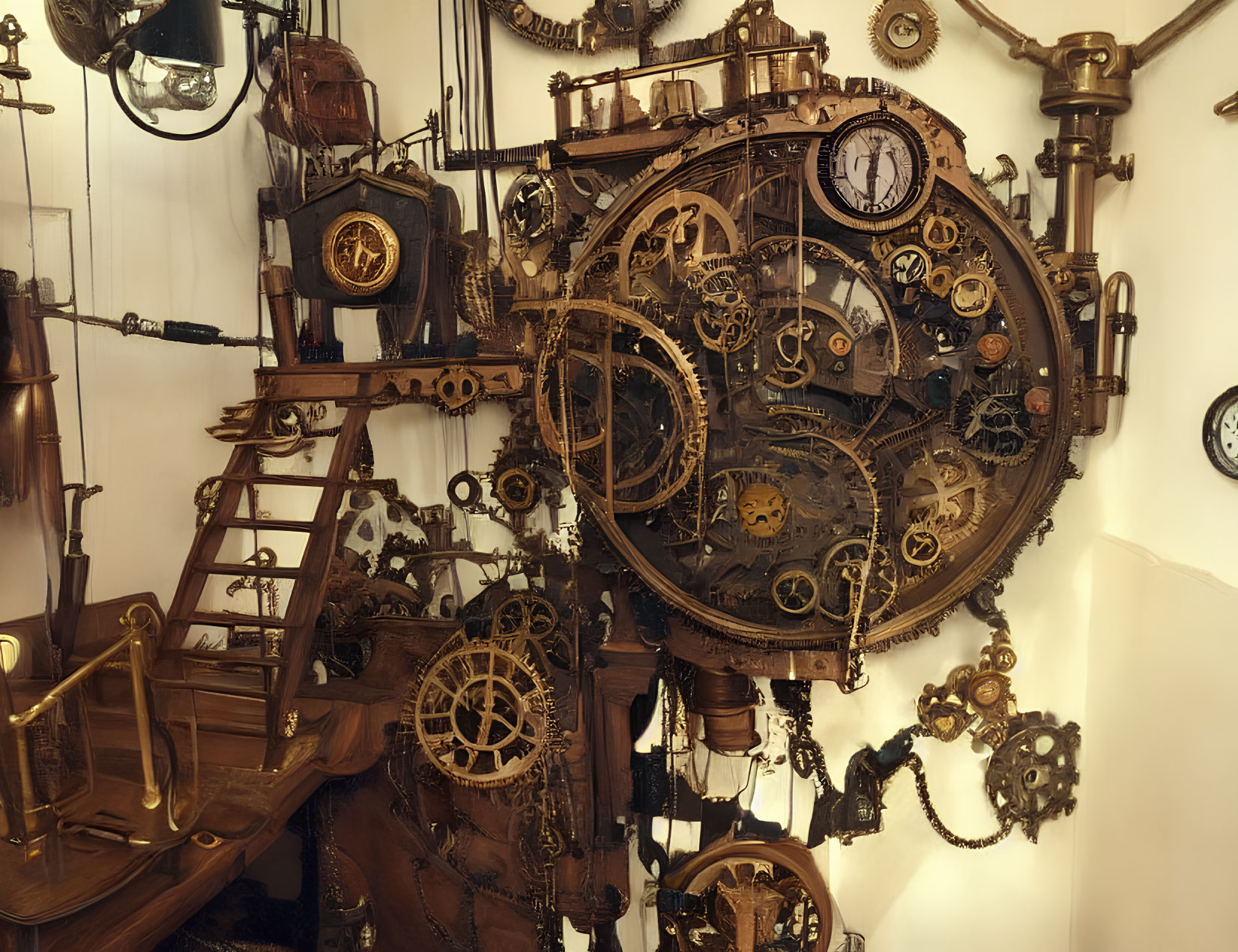 Intricate Steampunk Wall Decor with Gears, Clocks & Mechanical Parts