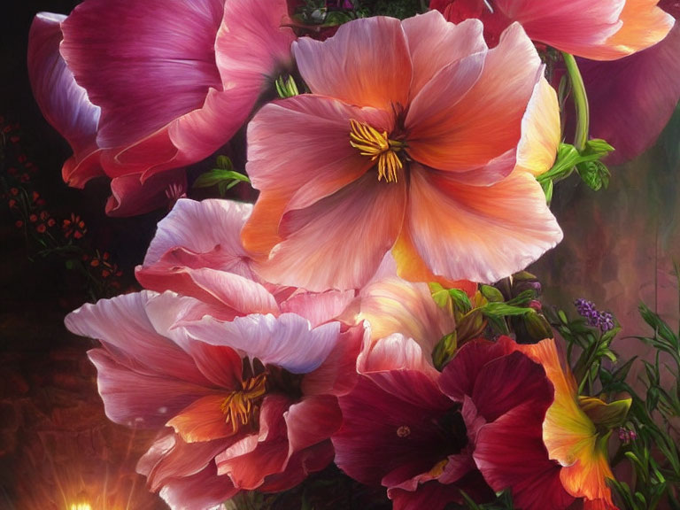 Colorful Hibiscus Flowers Painting with Delicate Petals