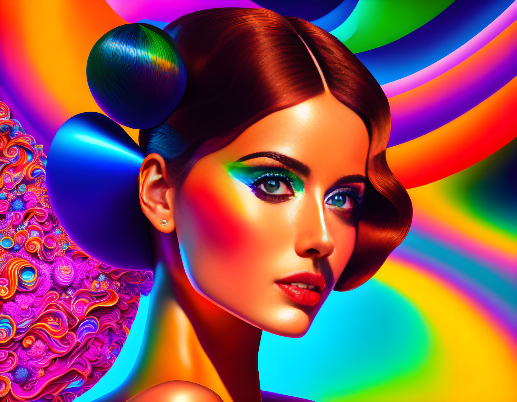 Colorful Makeup Woman in Psychedelic Digital Art