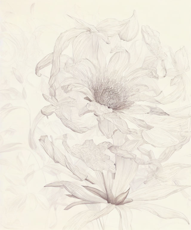 Detailed Sketch of Delicate Flower on Soft Neutral Background