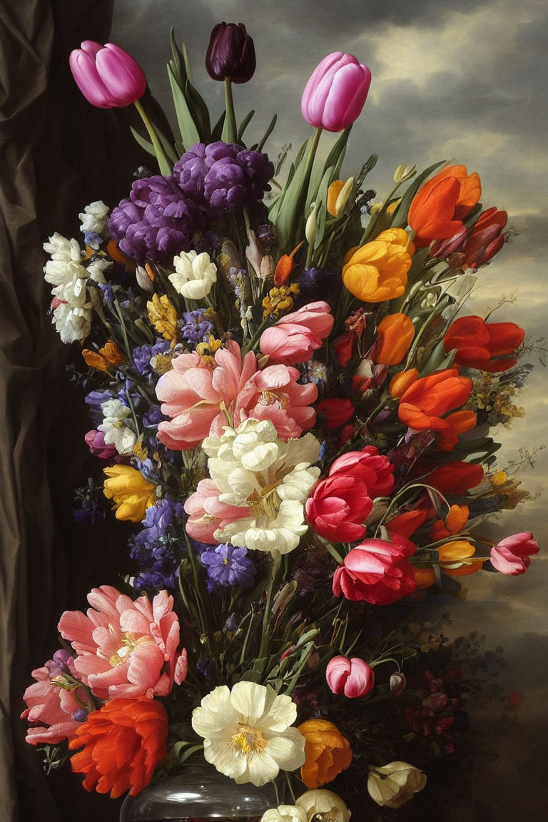 Colorful Flower Bouquet Arrangement on Moody Background