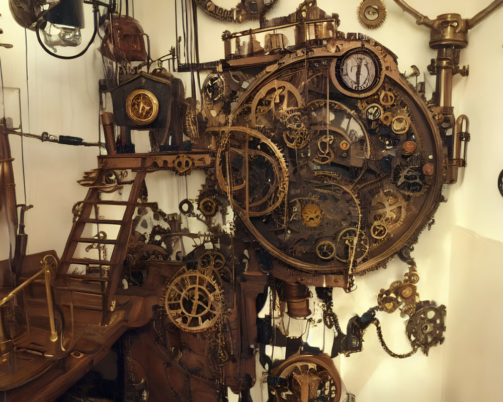 Intricate Steampunk Wall Decor with Gears, Clocks & Mechanical Parts