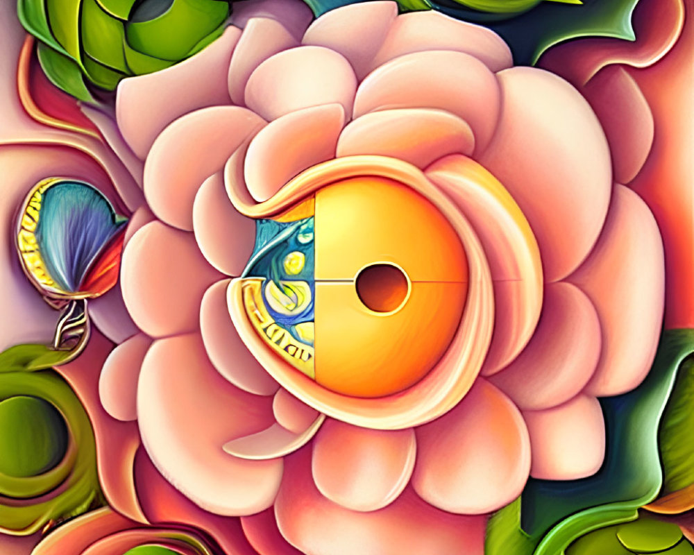 Colorful Abstract Digital Artwork Featuring Flower Forms and Eye Design