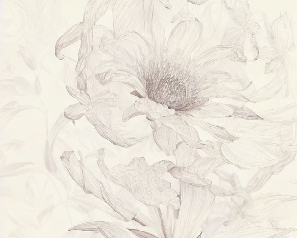 Detailed Sketch of Delicate Flower on Soft Neutral Background