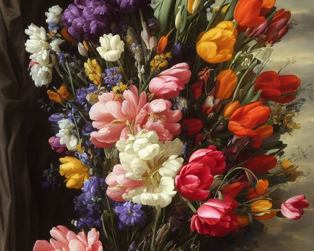 Colorful Flower Bouquet Arrangement on Moody Background