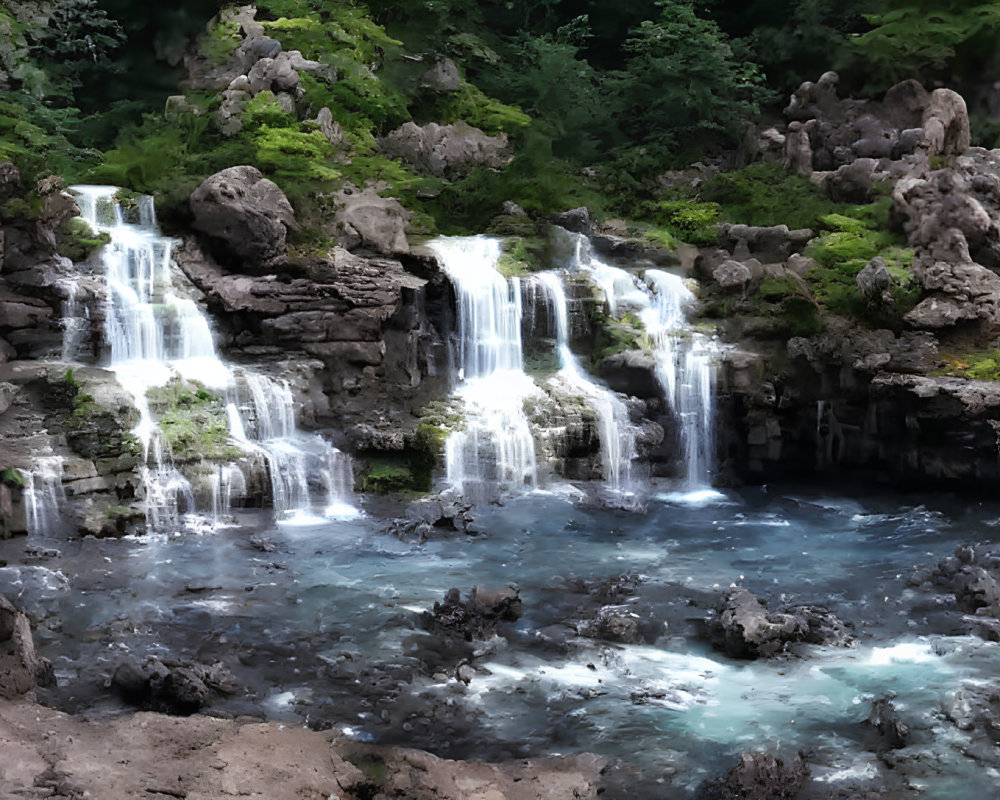 Tranquil Pool Surrounded by Small Waterfalls