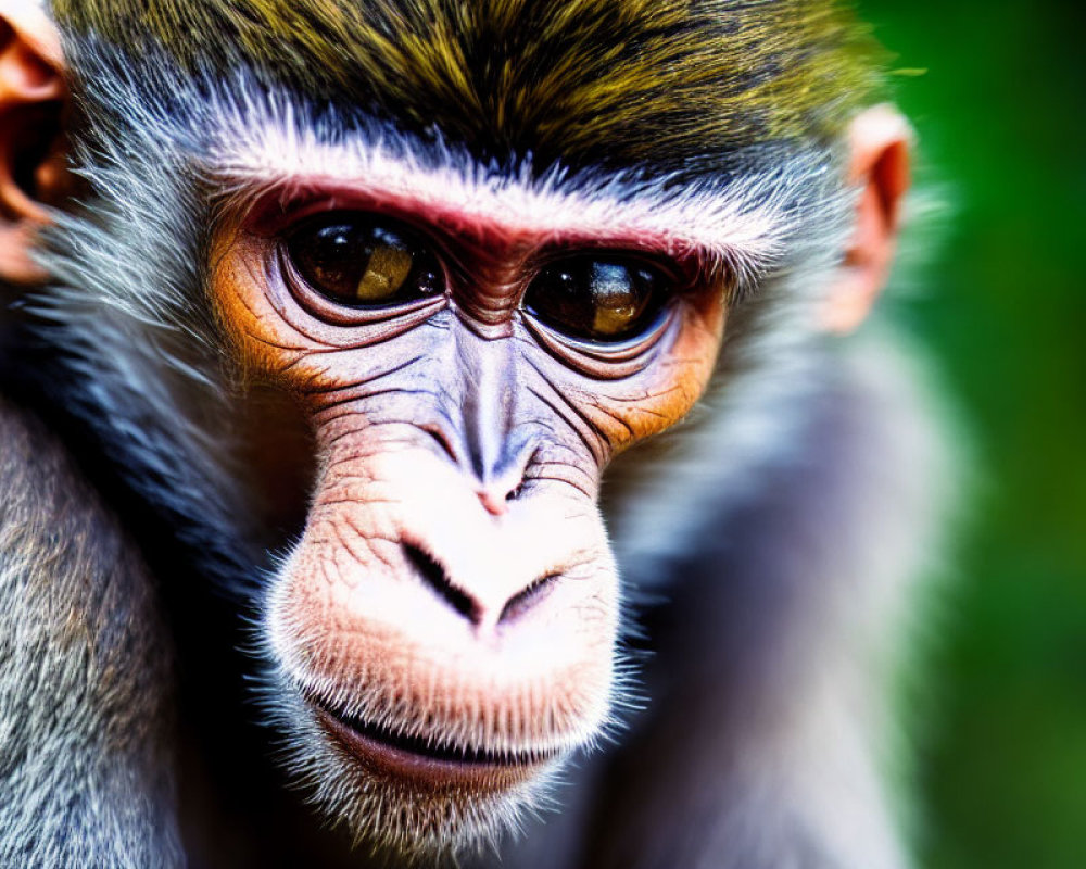 Detailed Close-Up of Thoughtful Young Baboon with Bright Eyes