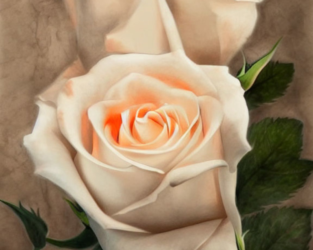 Three Pale Peach Roses on Textured Beige Background