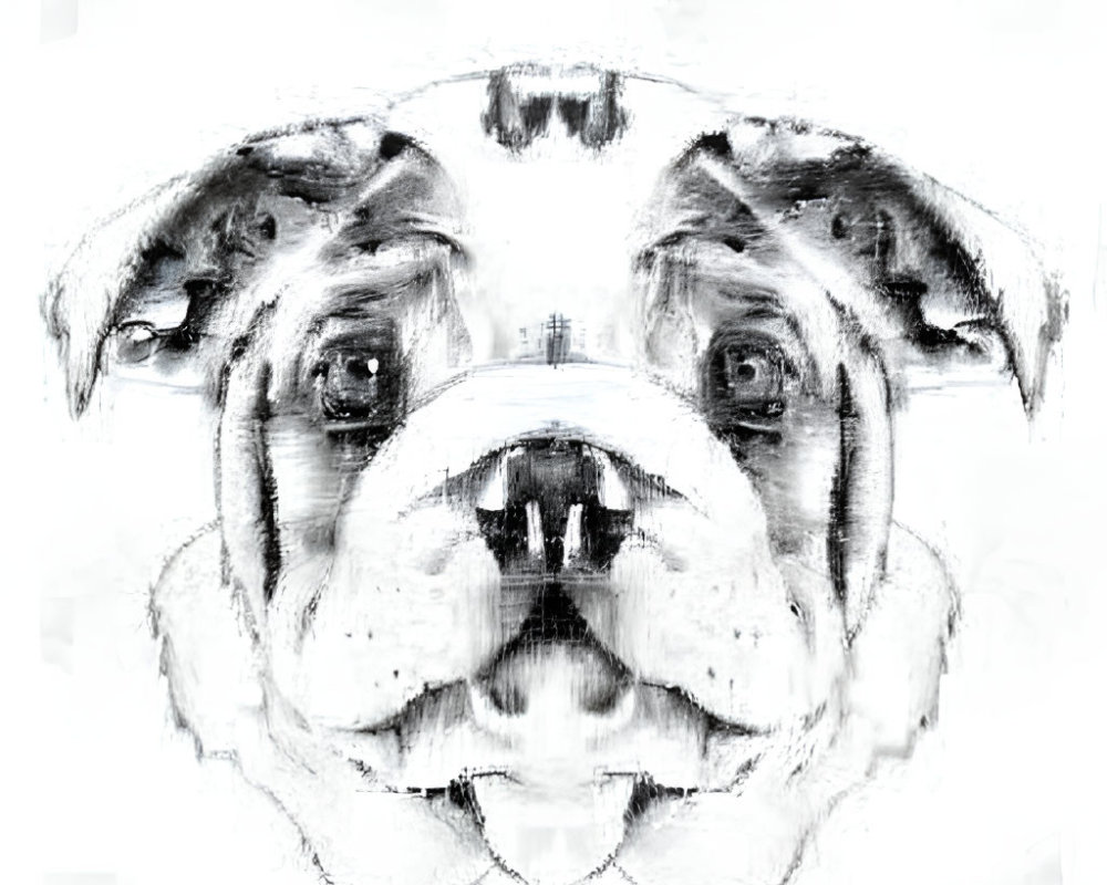 Symmetrical black-and-white bulldog face with mirror effect